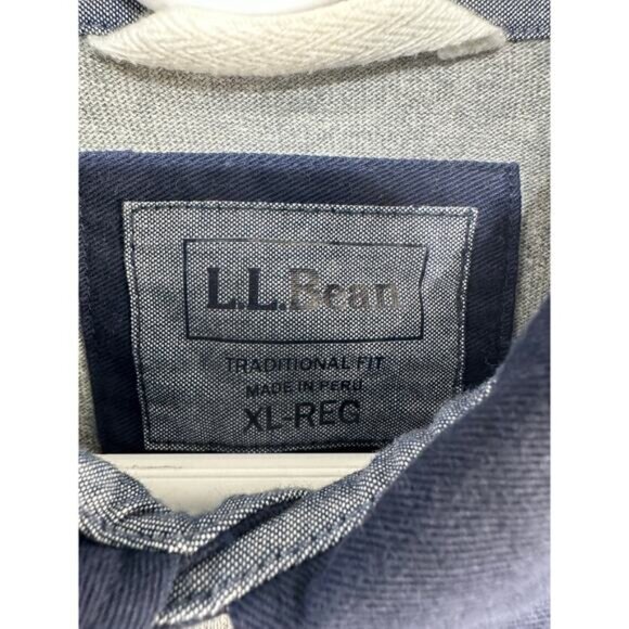 L.L. Bean‎ Rugby Polo Shirt Men sz XL Heather Gray Blue Long Sleeve 1/4 Button - Picture 7 of 9